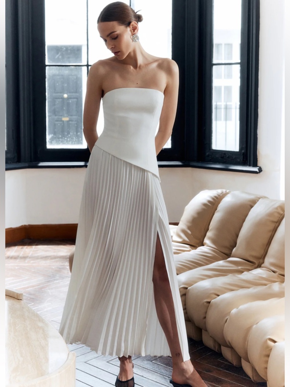 Commense Solid Pleated Strapless Split Dress Size Large NWT - Picture 5 of 9